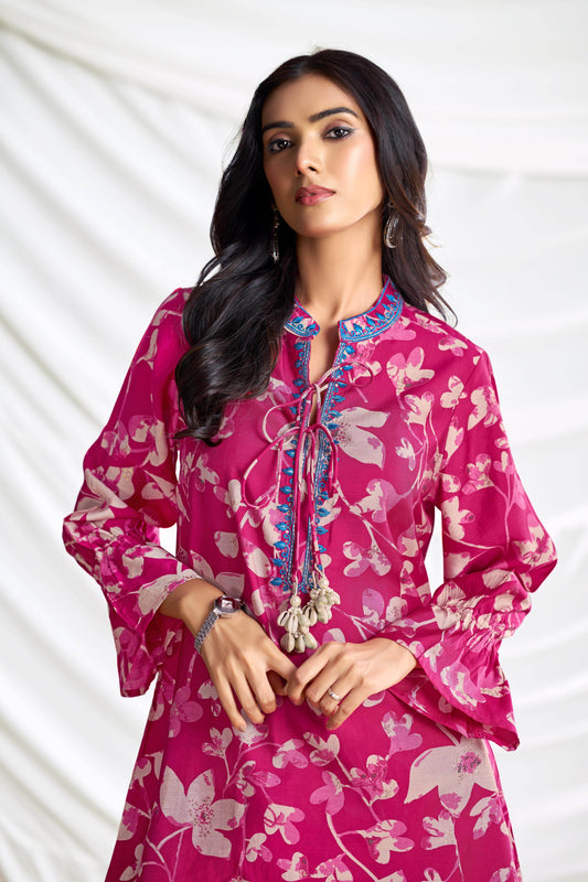 Preha Fuschia Chanderi Co-Ord Set - BulBul