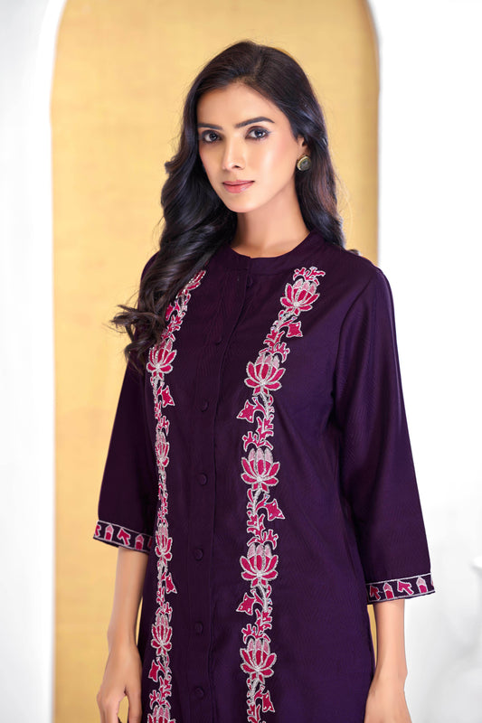 Deepti Chanderi Purple Co-Ord Set - BulBul