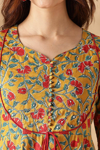 Anupama Cotton Mustard Kurta Set with Dupatta - BulBul
