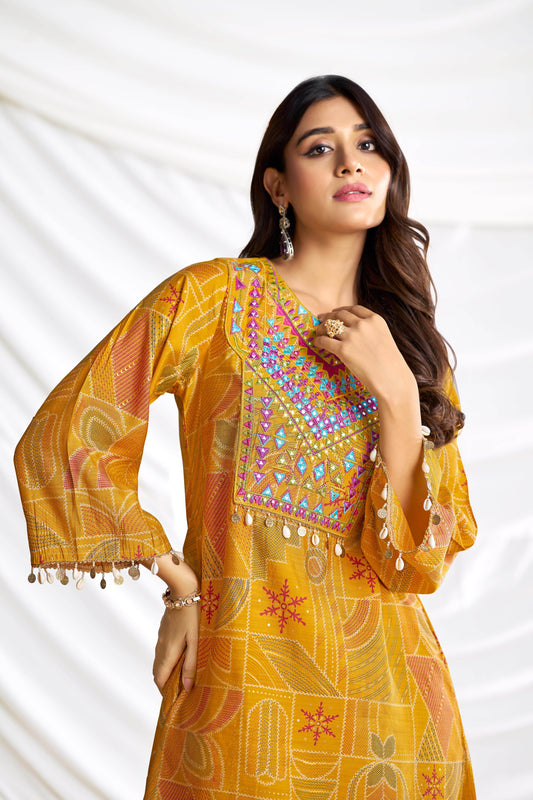 Ashka Chanderi Mustard Co-Ord Set - BulBul