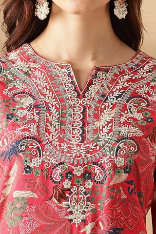 Alfina Red Rayon Kurta Set with Dupatta - BulBul