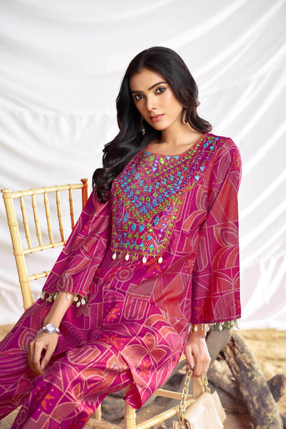 Ashka Chanderi Fuschia Co-Ord Set - BulBul