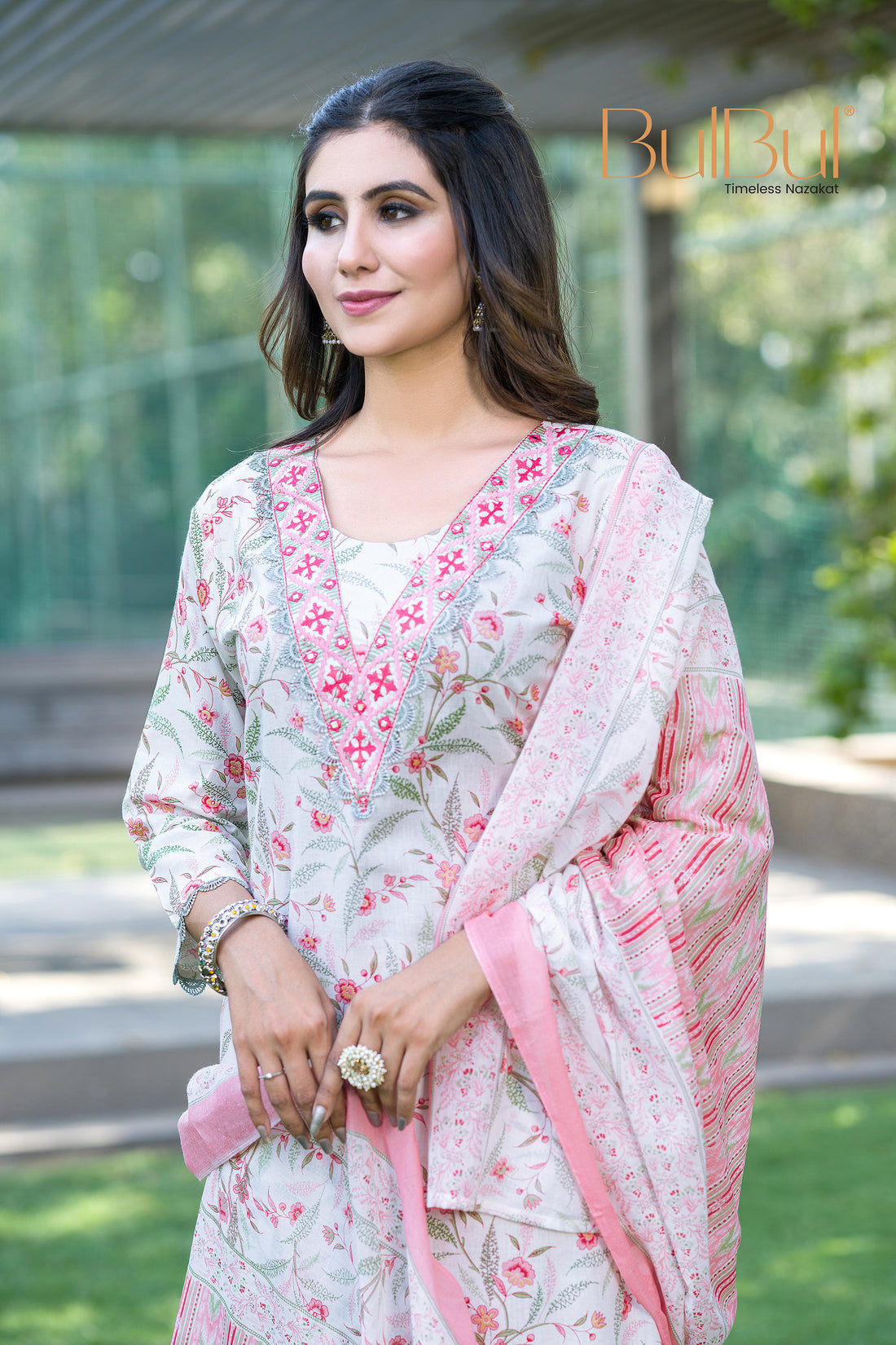 Pure Cotton Fashionista Red Floral Printed Kurta Set with Mirror & Thread Embroidered Neckline