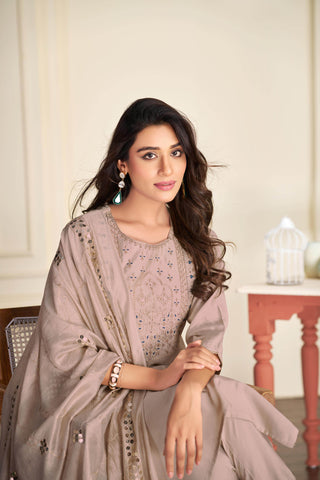 Prachi Silk Beige Kurta Set with Dupatta - BulBul