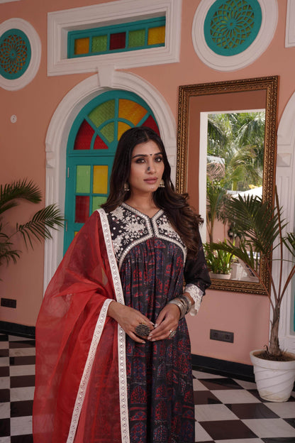 Bhumika Chanderi Red Kurta Set with Dupatta - BulBul