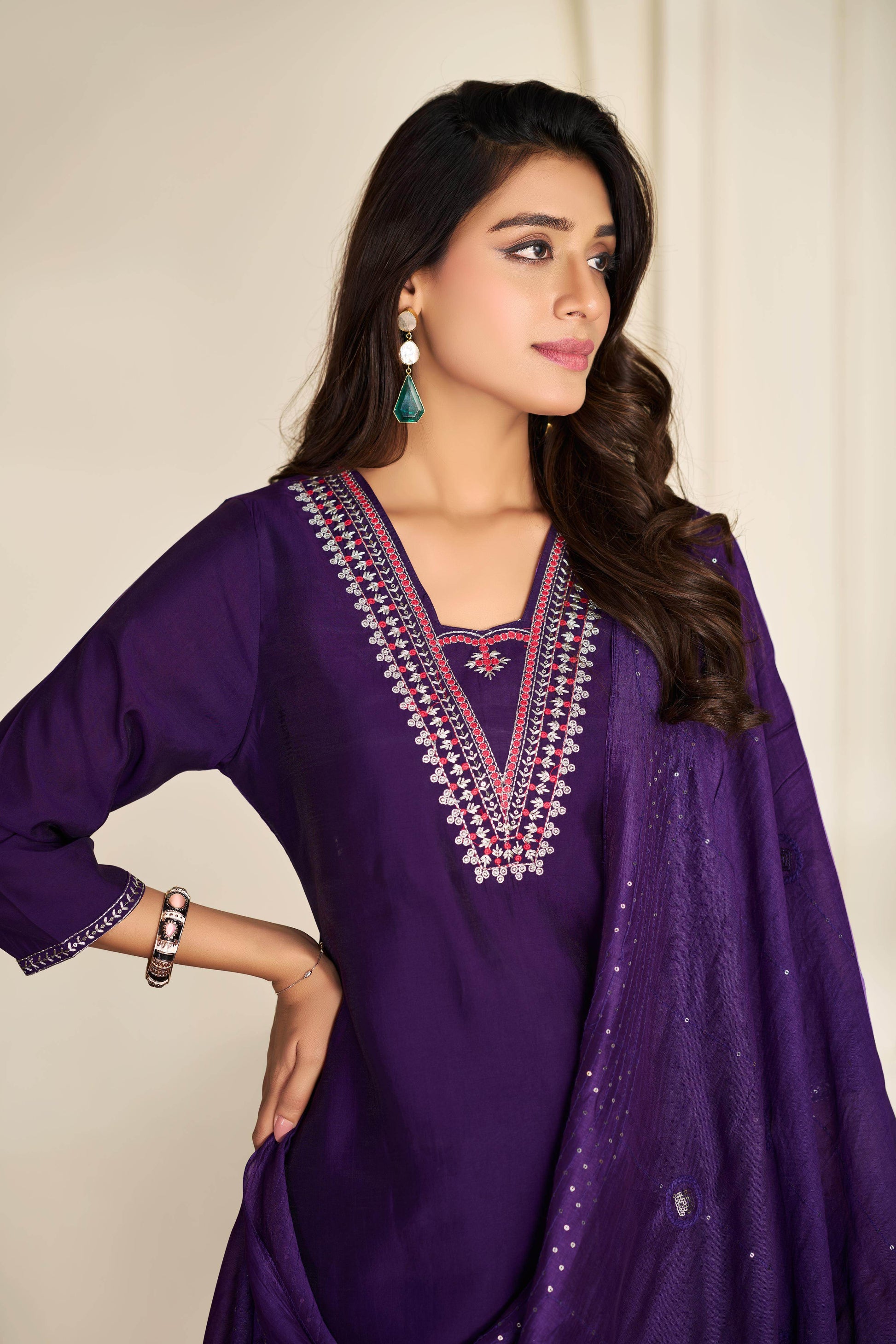 Tapasya Silk Purple Kurta Set with Dupatta - BulBul