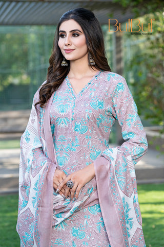 Pure Cotton Fashionista Brown Printed Kurta Set with Thread & Mirror Work