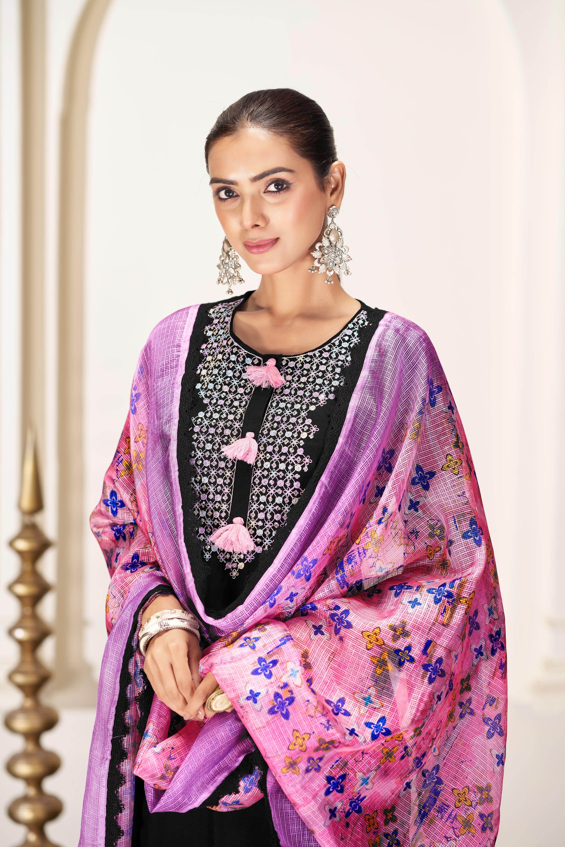 Bhumi Black Silk Kurta Set with Dupatta - BulBul