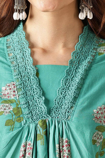 Karishma Cotton Green Kurta Set with Dupatta - BulBul