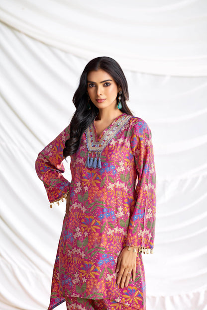 Dharvi Chanderi Fuschia Co-Ord Set - BulBul