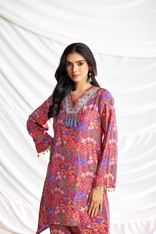 Dharvi Chanderi Fuschia Co-Ord Set - BulBul