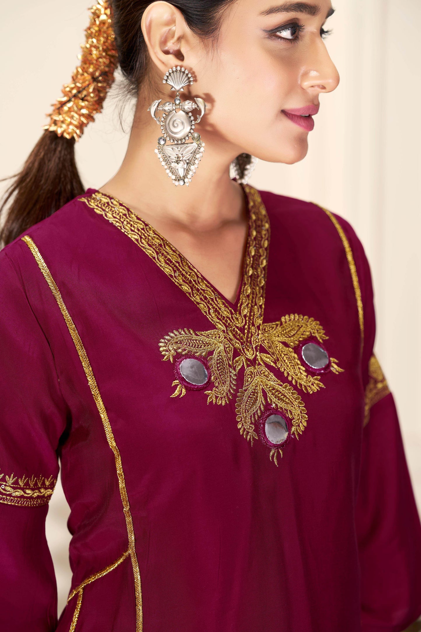 Shruti Silk Wine Kurta Set with Dupatta - BulBul