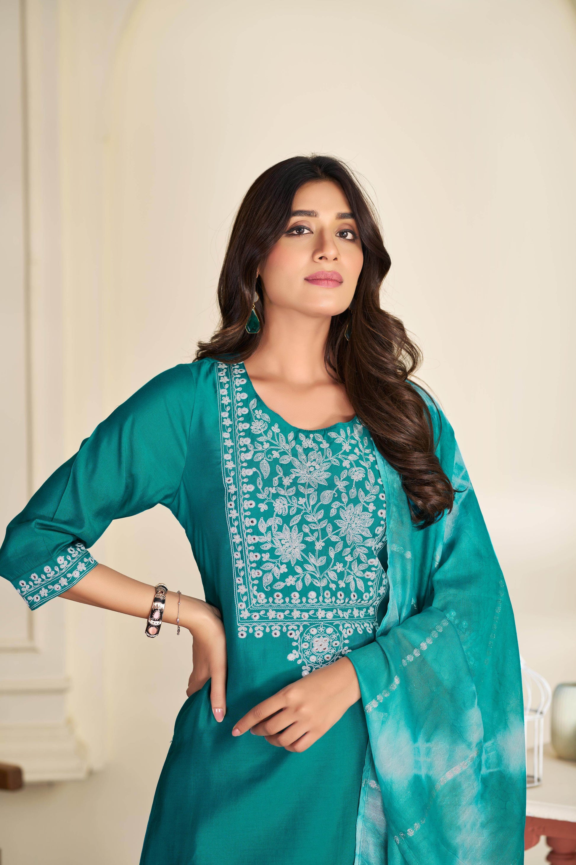 Shreya Silk Rama Kurta Set with Dupatta - BulBul