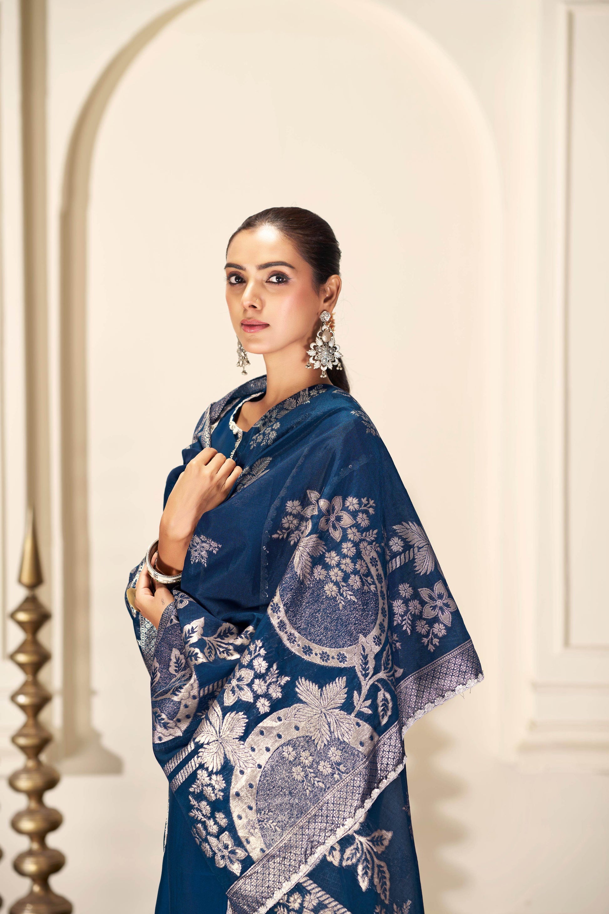 Almina Navy Silk Kurta Set with Dupatta - BulBul