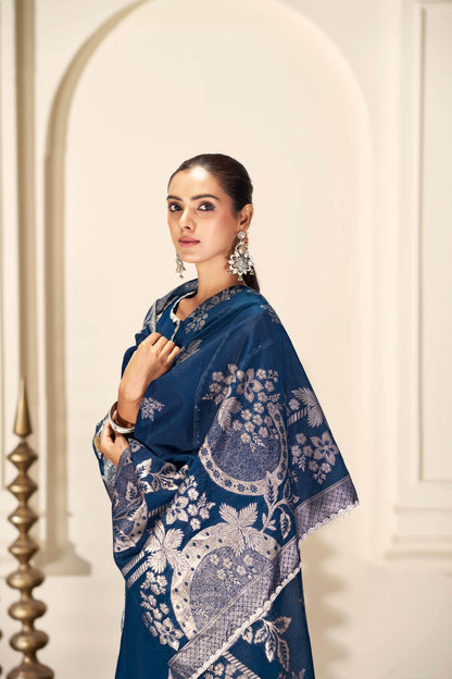 Almina Navy Silk Kurta Set with Dupatta - BulBul