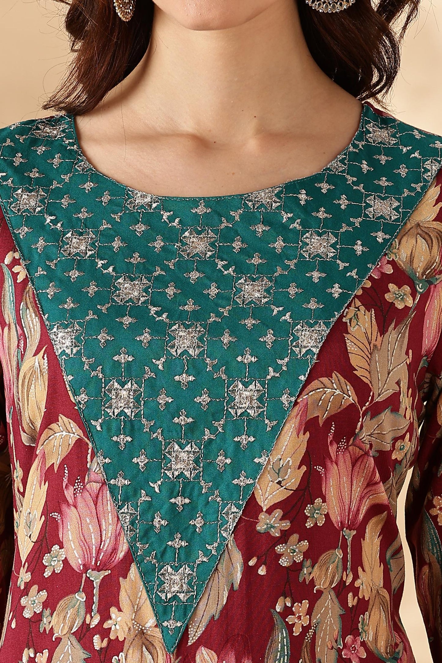 BulBul Areba Printed Olive & Maroon Rayon Salwar Suit
