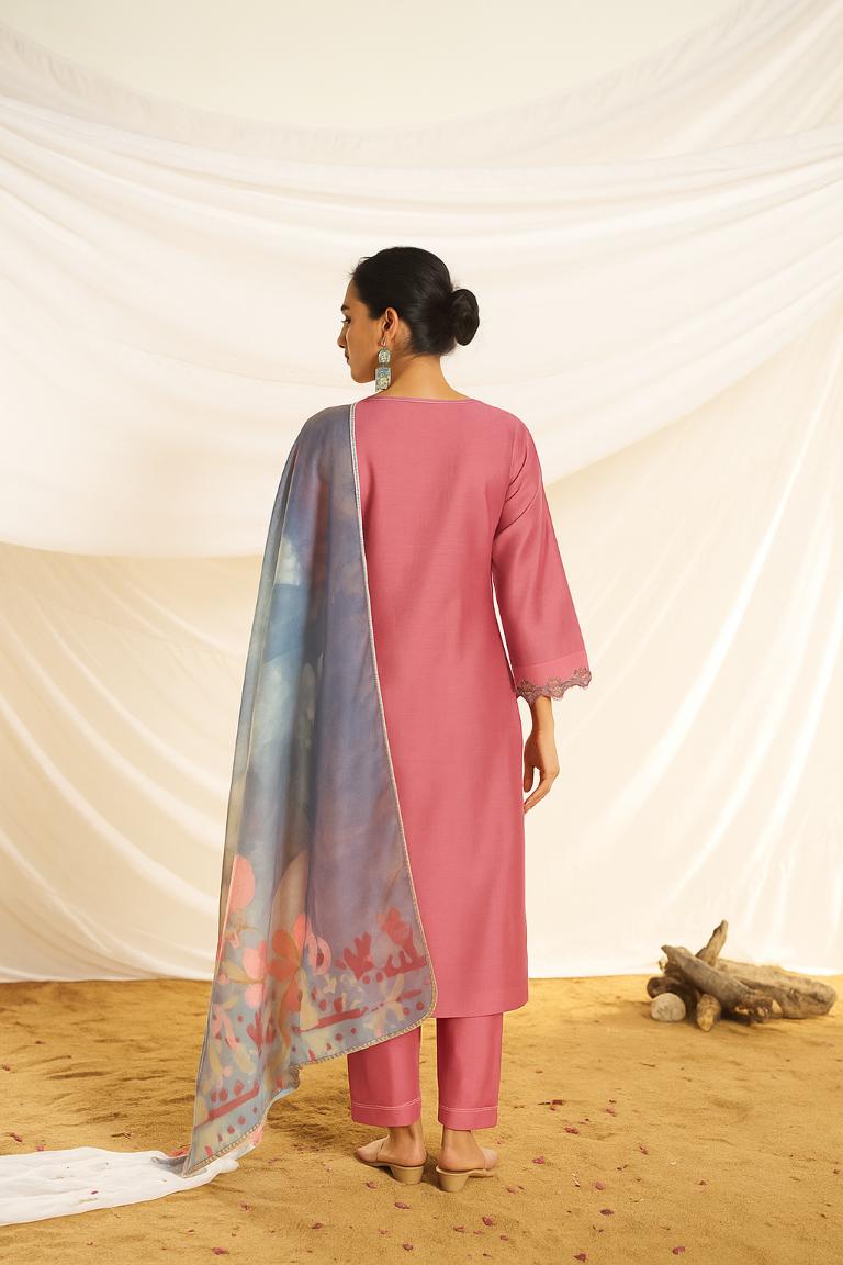 BulBul Women Kayra Dusty Pink Embroidered Premium Silk Suit With Dupatta