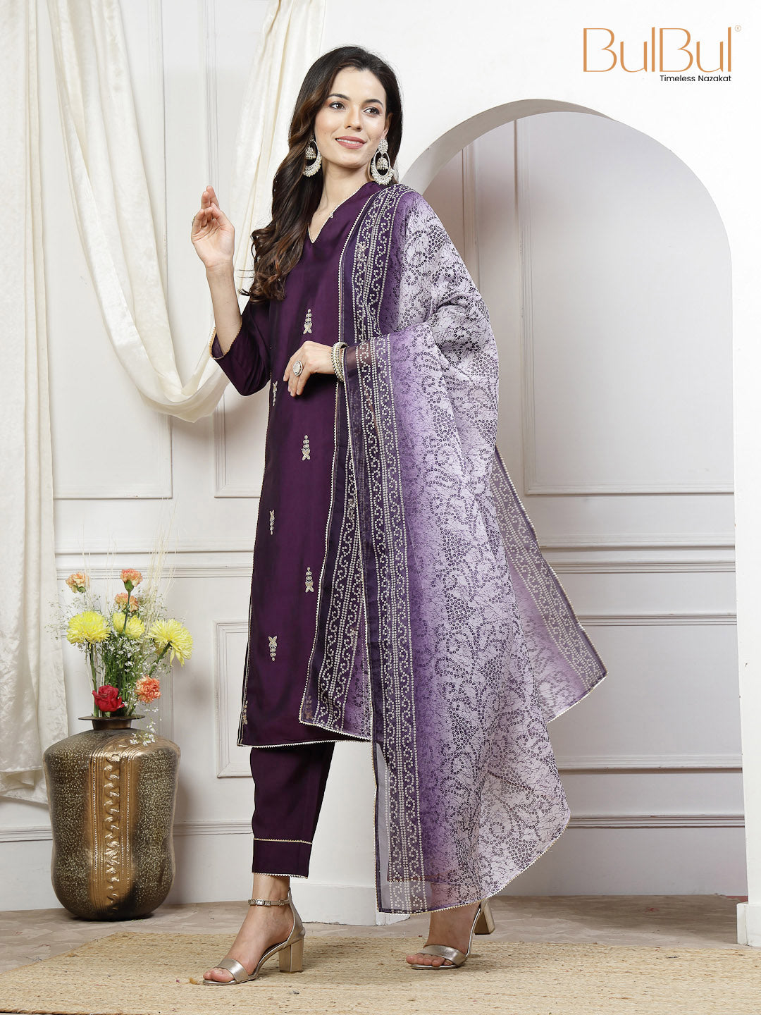 Preet Chanderi Purple Kurta Set with Dupatta