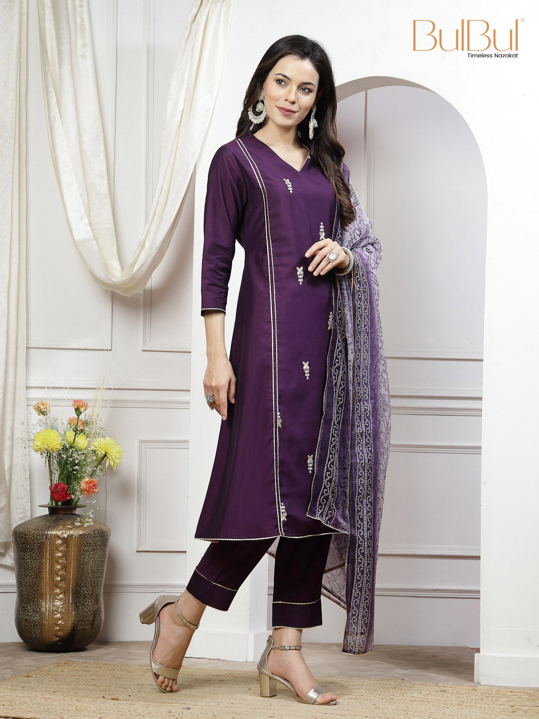 Preet Chanderi Purple Kurta Set with Dupatta