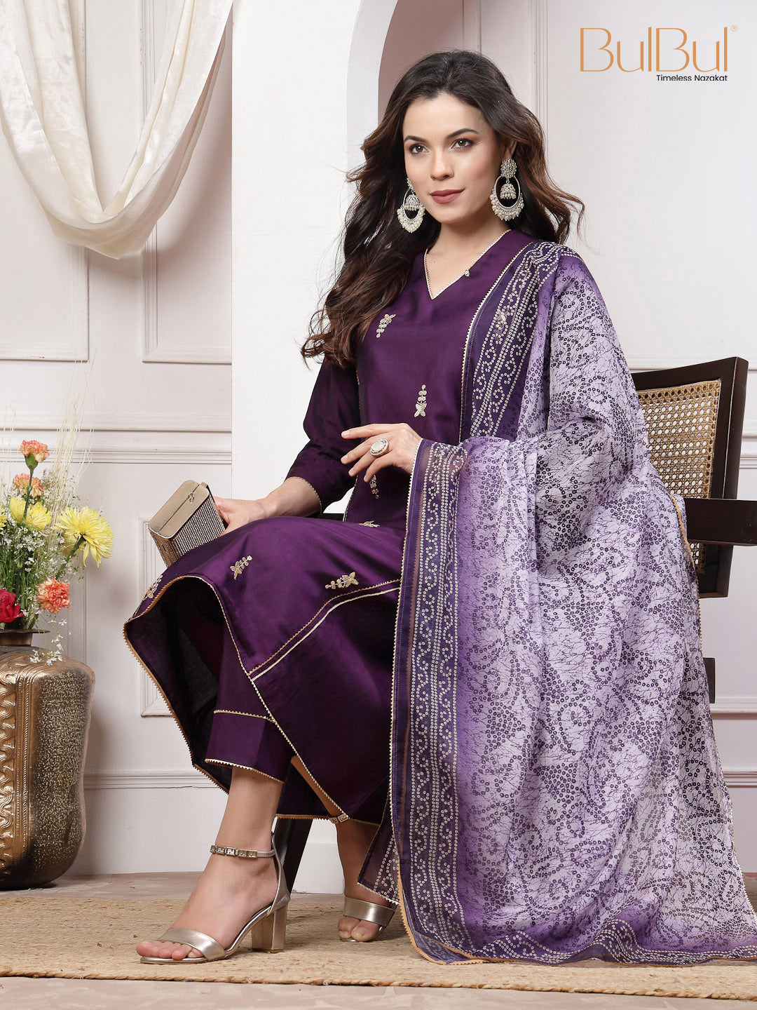 Preet Chanderi Purple Kurta Set with Dupatta