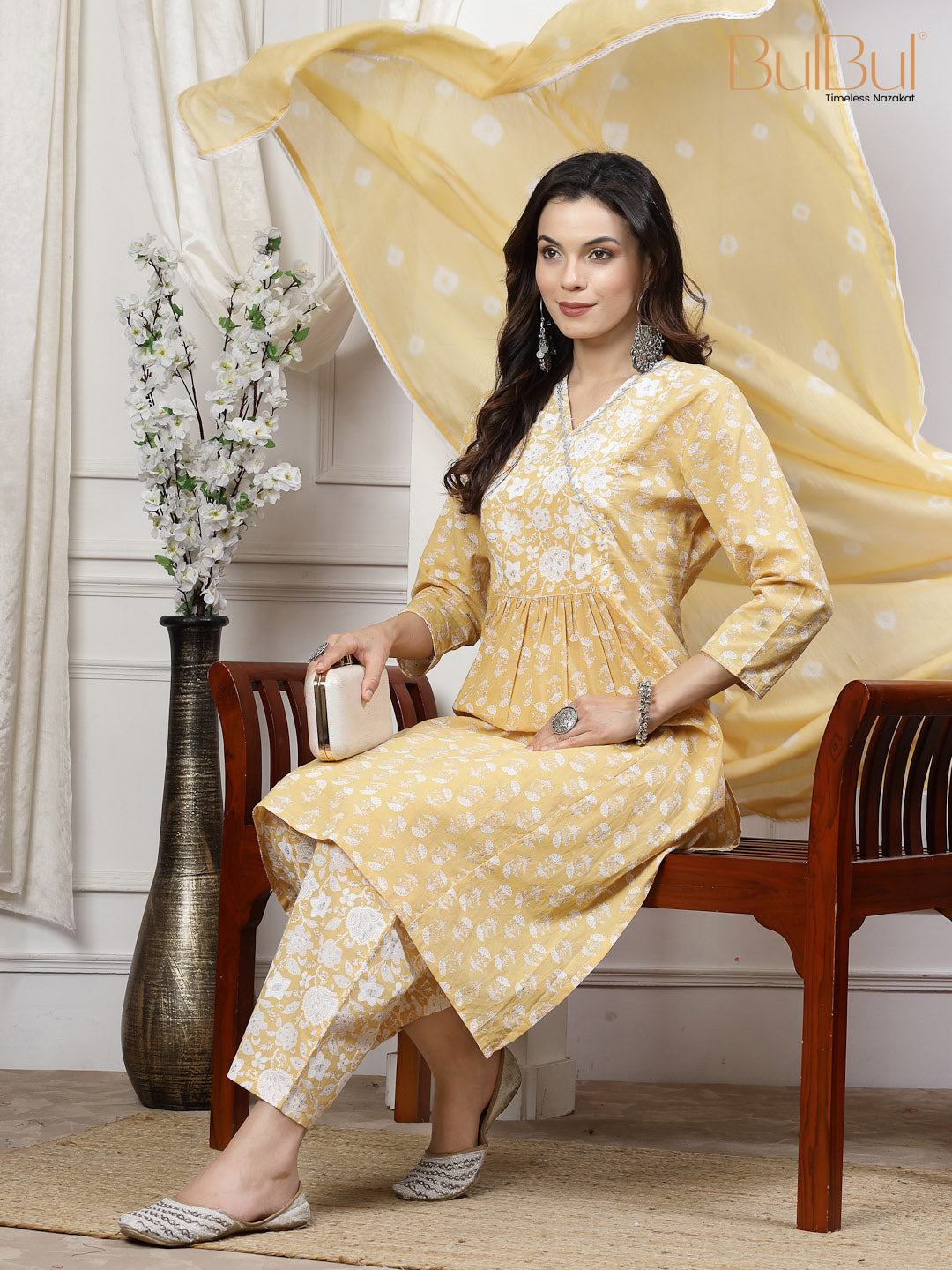 Gulfam Cotton Offwhite Kurta Set with Dupatta