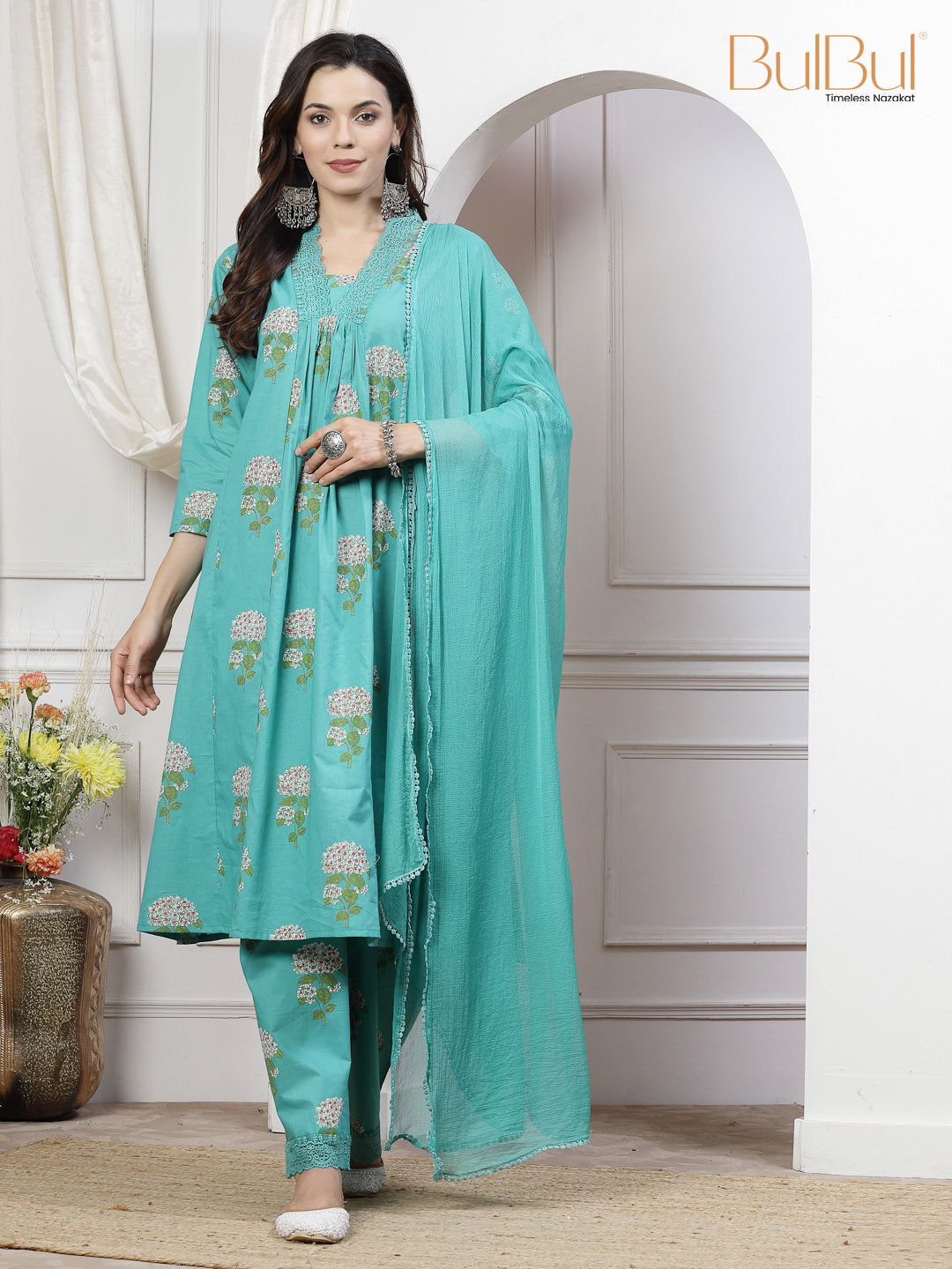 Karishma Cotton Green Kurta Set with Dupatta