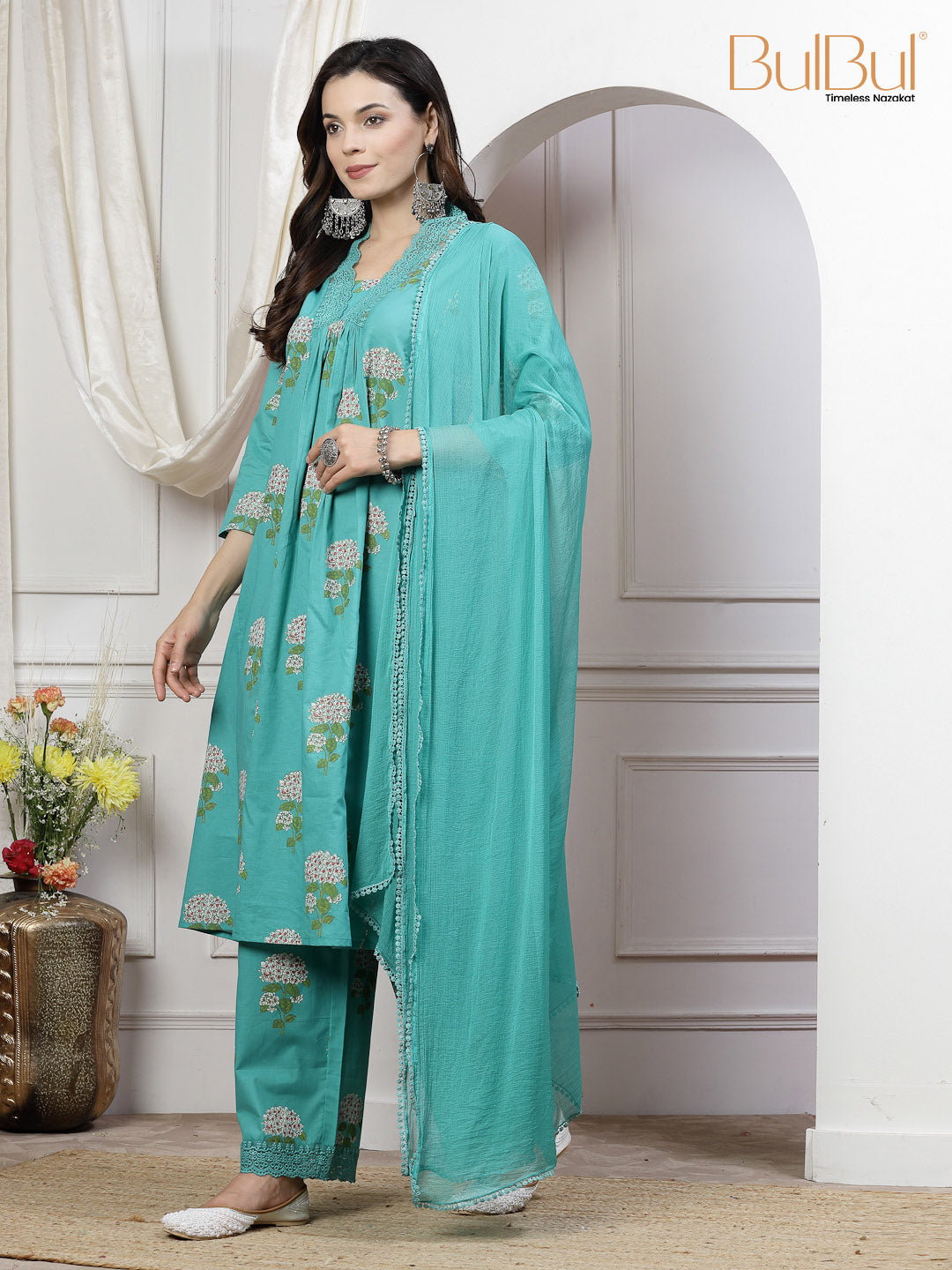 Karishma Cotton Green Kurta Set with Dupatta