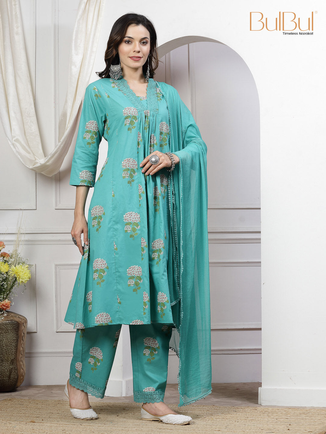 Karishma Cotton Green Kurta Set with Dupatta