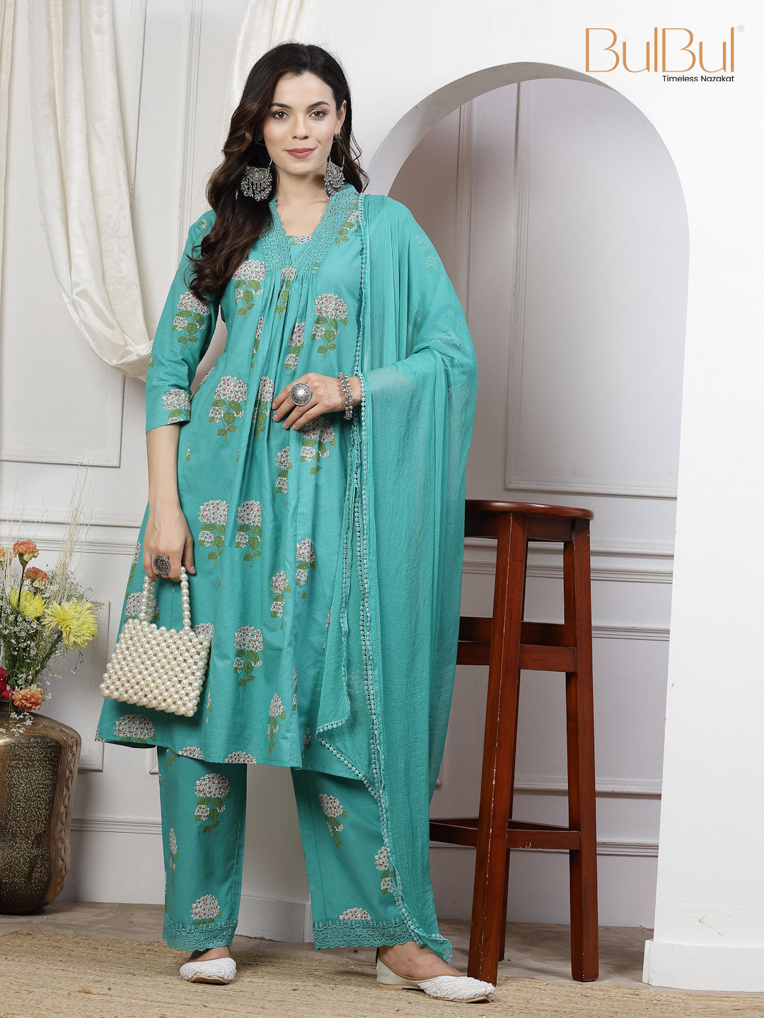 Karishma Cotton Green Kurta Set with Dupatta