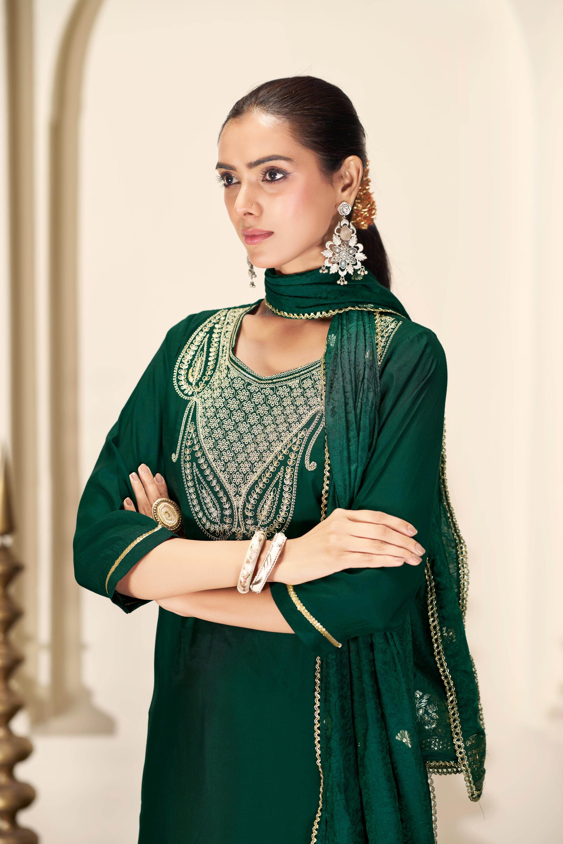 Gita Green Silk Kurta Set with Dupatta - BulBul