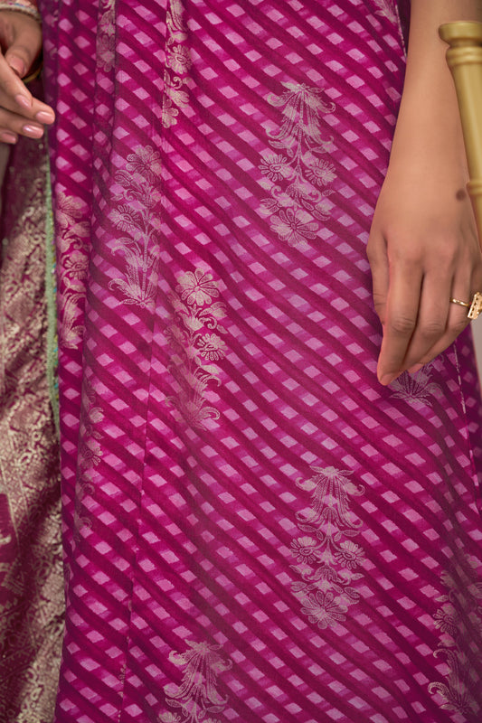 Rashmi Fuchsia Hand Embellished Multicolor Bead and Sequins Work Suit Set in Chanderi Silk with Pure Cotton Mul Lining