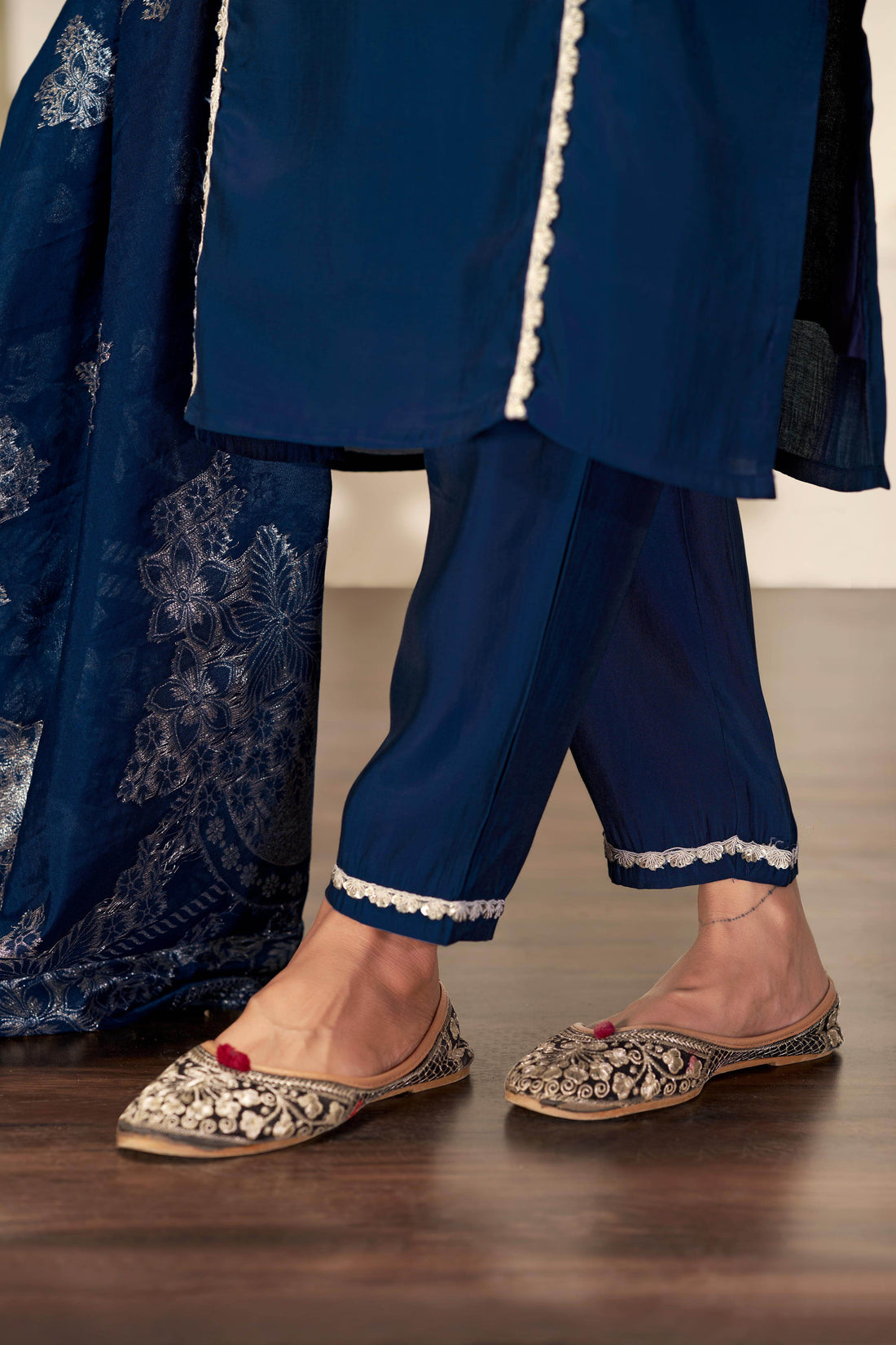 Almina Navy Silk Kurta Set with Dupatta - BulBul