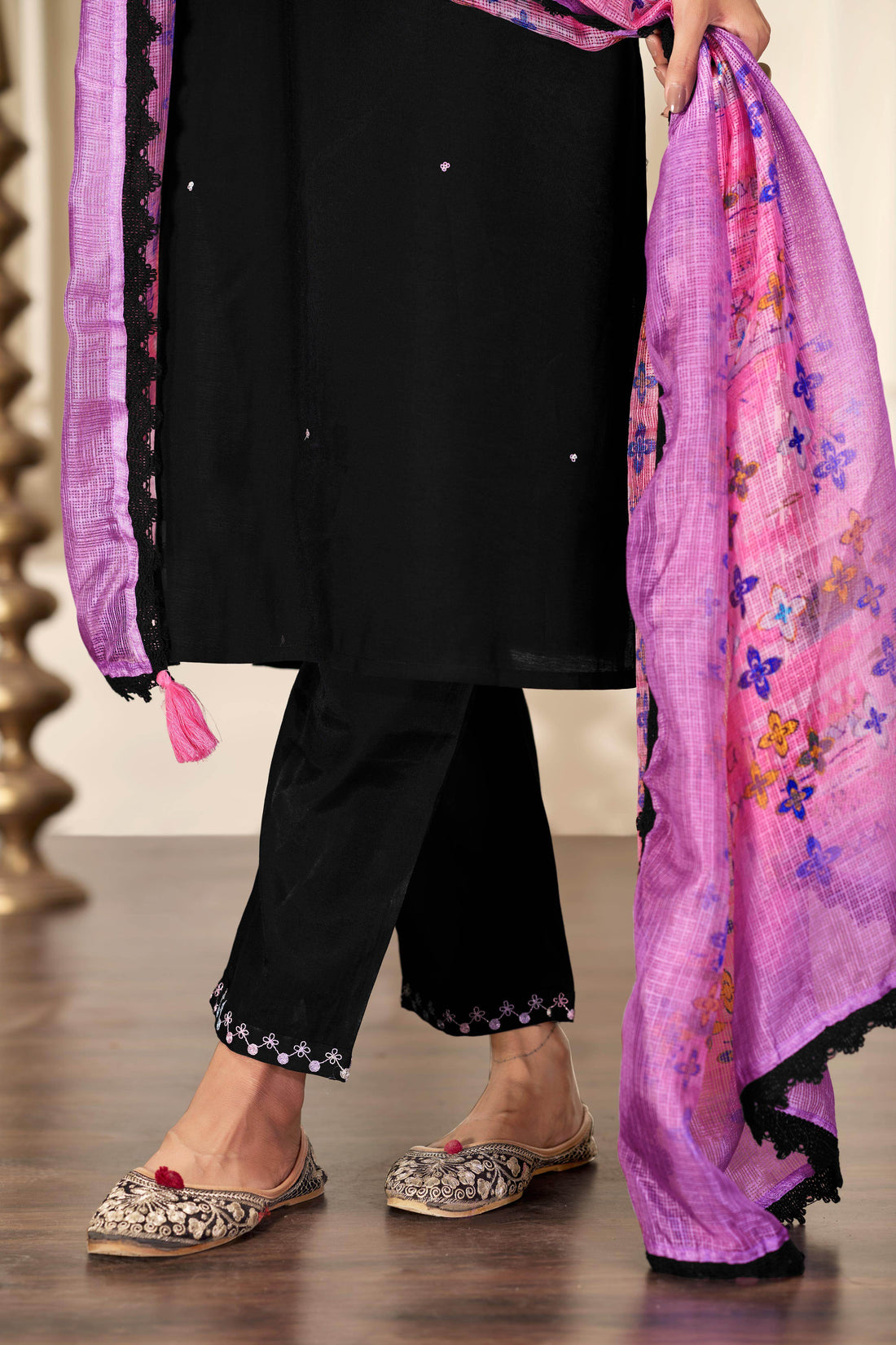 Bhumi Black Silk Kurta Set with Dupatta - BulBul