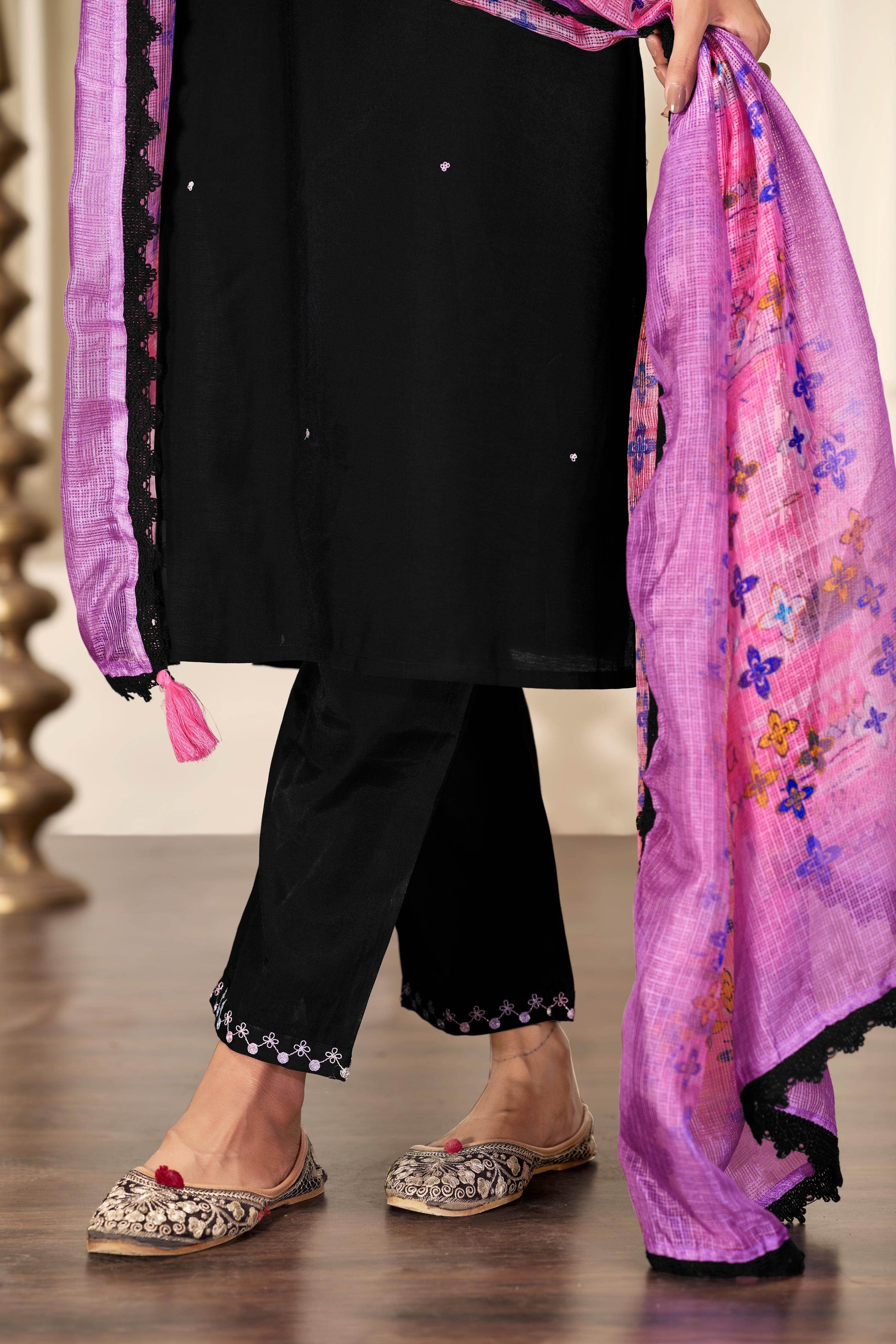 Bhumi Black Silk Kurta Set with Dupatta - BulBul