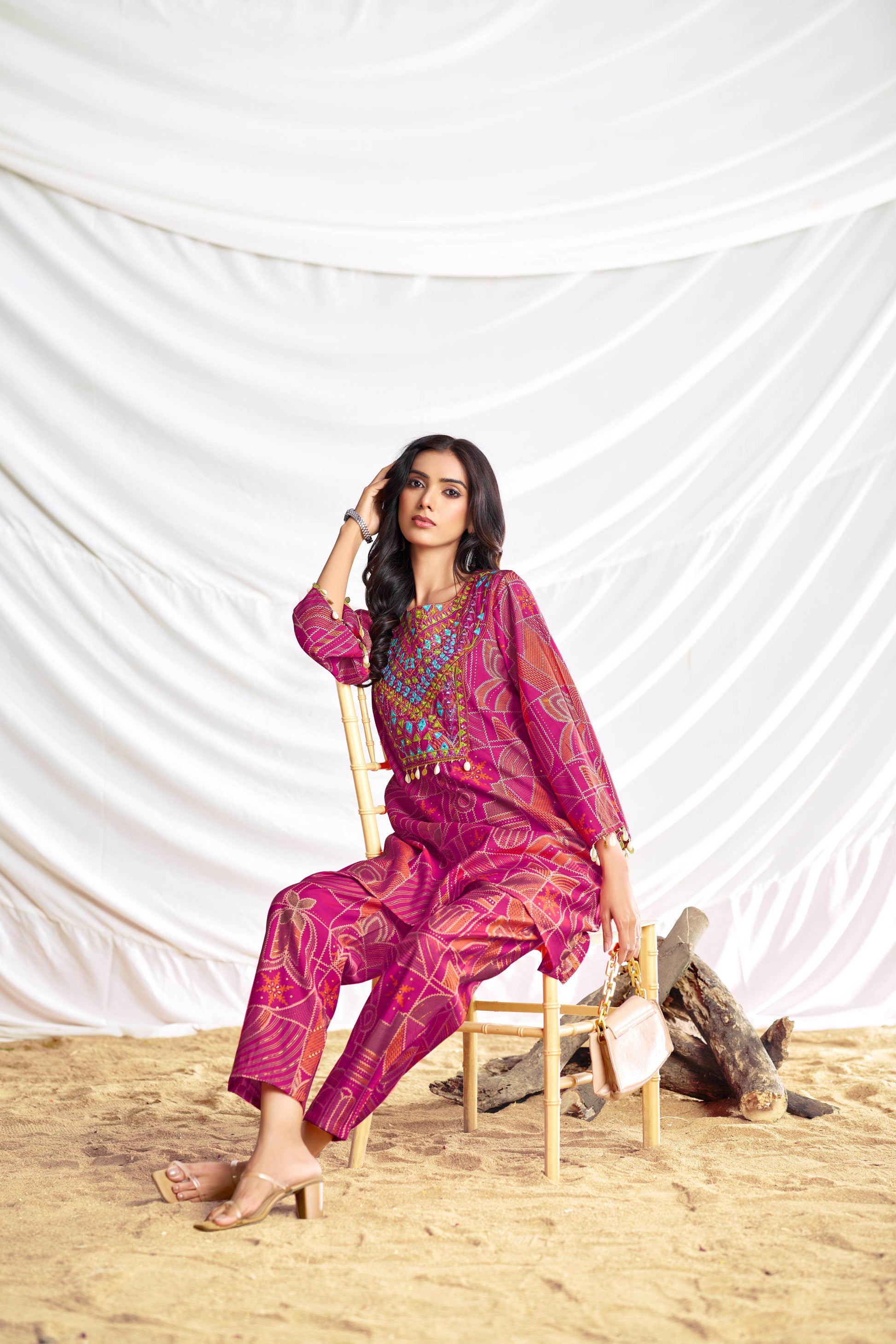 Ashka Chanderi Fuschia Co-Ord Set - BulBul