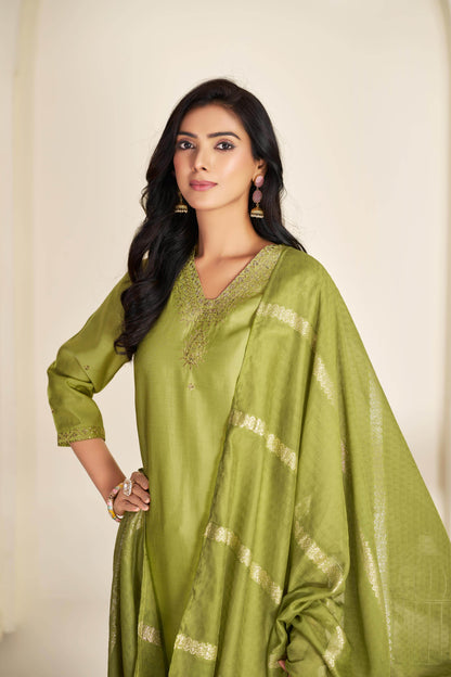 Nakshatra Green Silk Kurta Set with Dupatta - BulBul