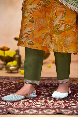 Rashmi Mustard Hand Zari and Sequins Embellished Work Suit Set in Chanderi Silk with Pure Cotton Mul Lining