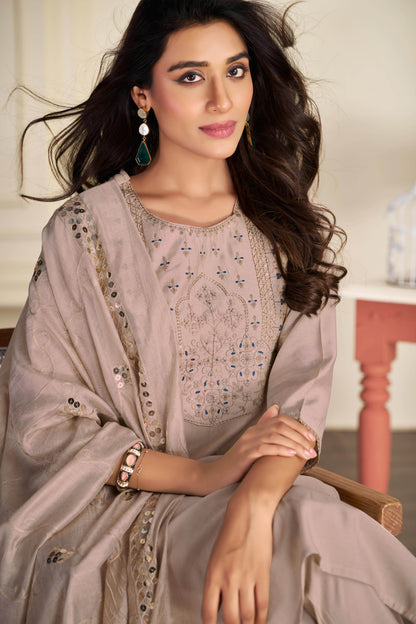 Prachi Silk Beige Kurta Set with Dupatta - BulBul