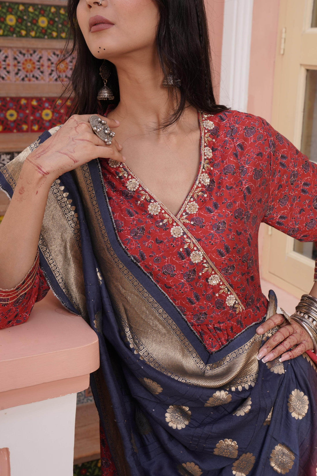 Inayat Chanderi Red Kurta Set with Dupatta - BulBul