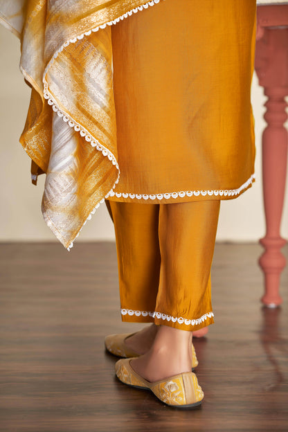 Shreya Silk Mustard Kurta Set with Dupatta - BulBul