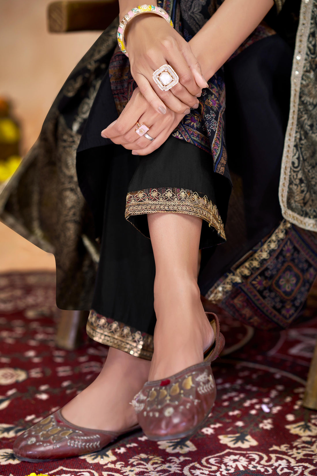 Rashmi Black Hand Thread & Sequins Embellished Suit Set with Zari Woven Jacquard Dupatta in Chanderi Silk with Pure Cotton Mul Lining