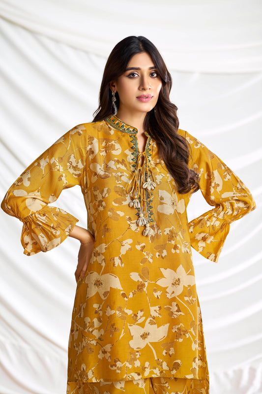 Preha Mustard Chanderi Co-Ord Set - BulBul