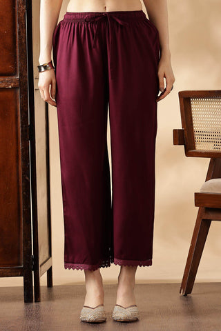 Anjali Wine Rayon Kurta Set with Dupatta - BulBul