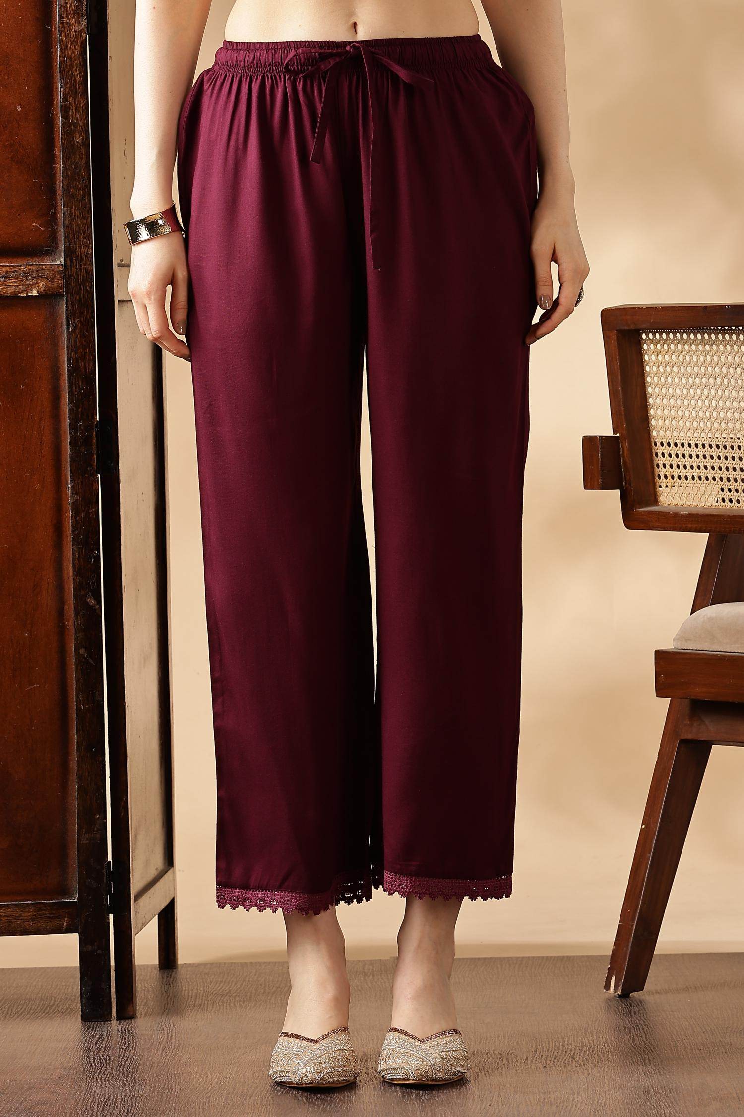 Anjali Wine Rayon Kurta Set with Dupatta - BulBul