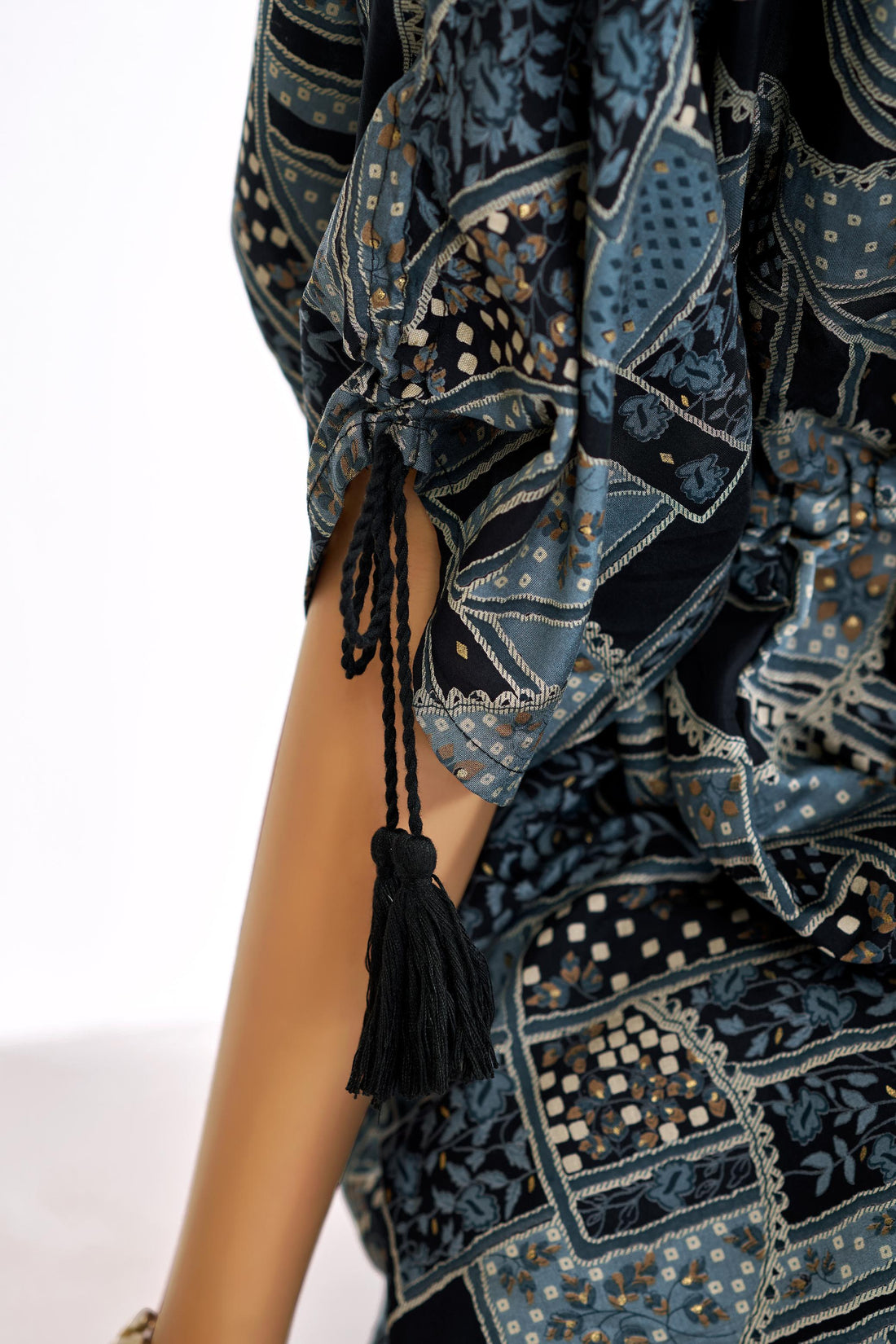 Hetal Black Heritage Print Modal Chanderi Co-Ord Set with Bead, Patti Sequin and Crystal Appliqué Neckwork