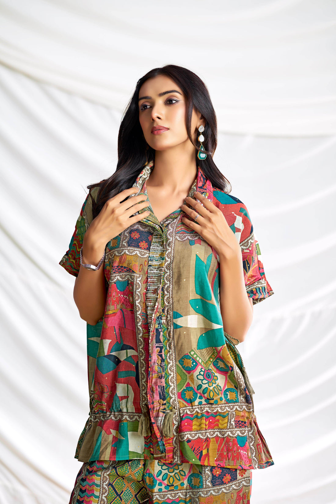 Kate Beige Chanderi Co-Ord Set - BulBul