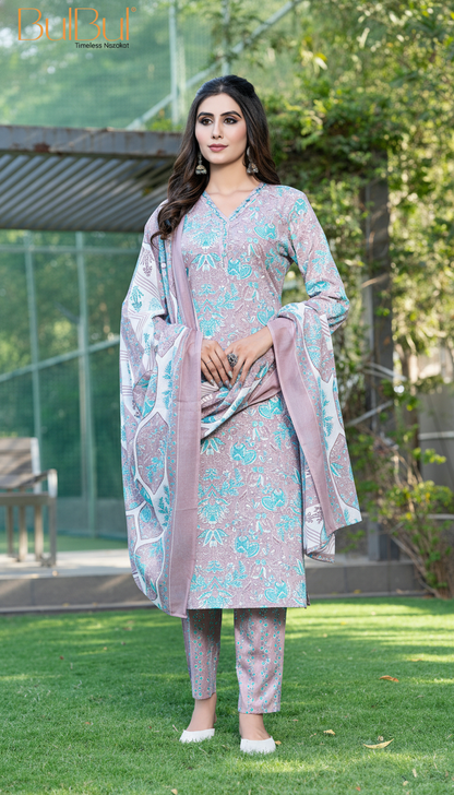 Pure Cotton Fashionista Brown Printed Kurta Set with Thread & Mirror Work