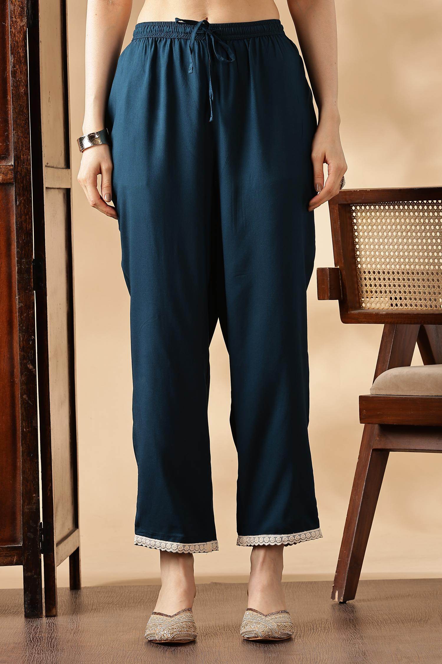 Anjali Rayon Teal Kurta Set with Dupatta - BulBul