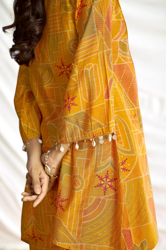 Ashka Chanderi Mustard Co-Ord Set - BulBul