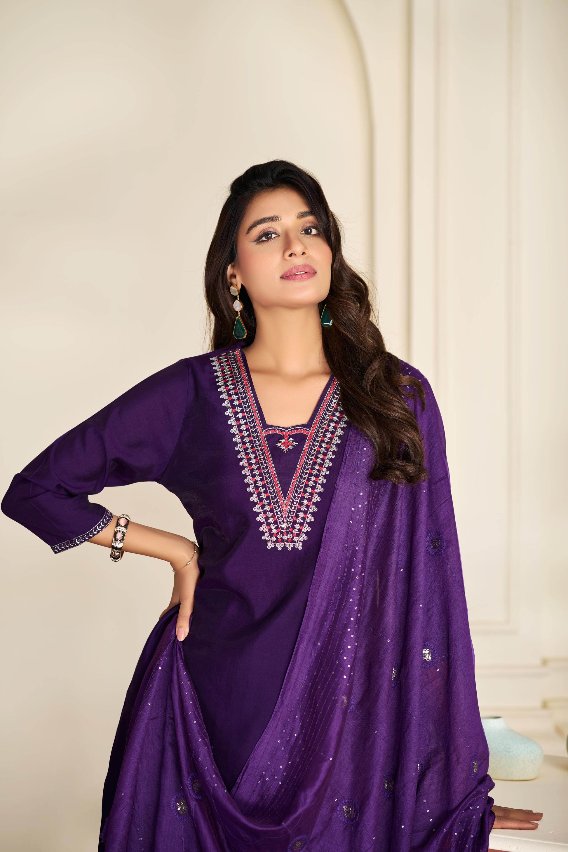 Tapasya Silk Purple Kurta Set with Dupatta - BulBul